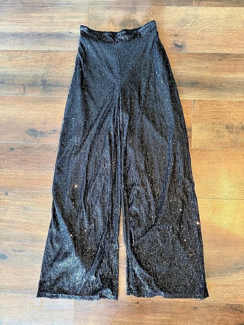 Black Sequin Wide Leg Pants Size Medium Like New